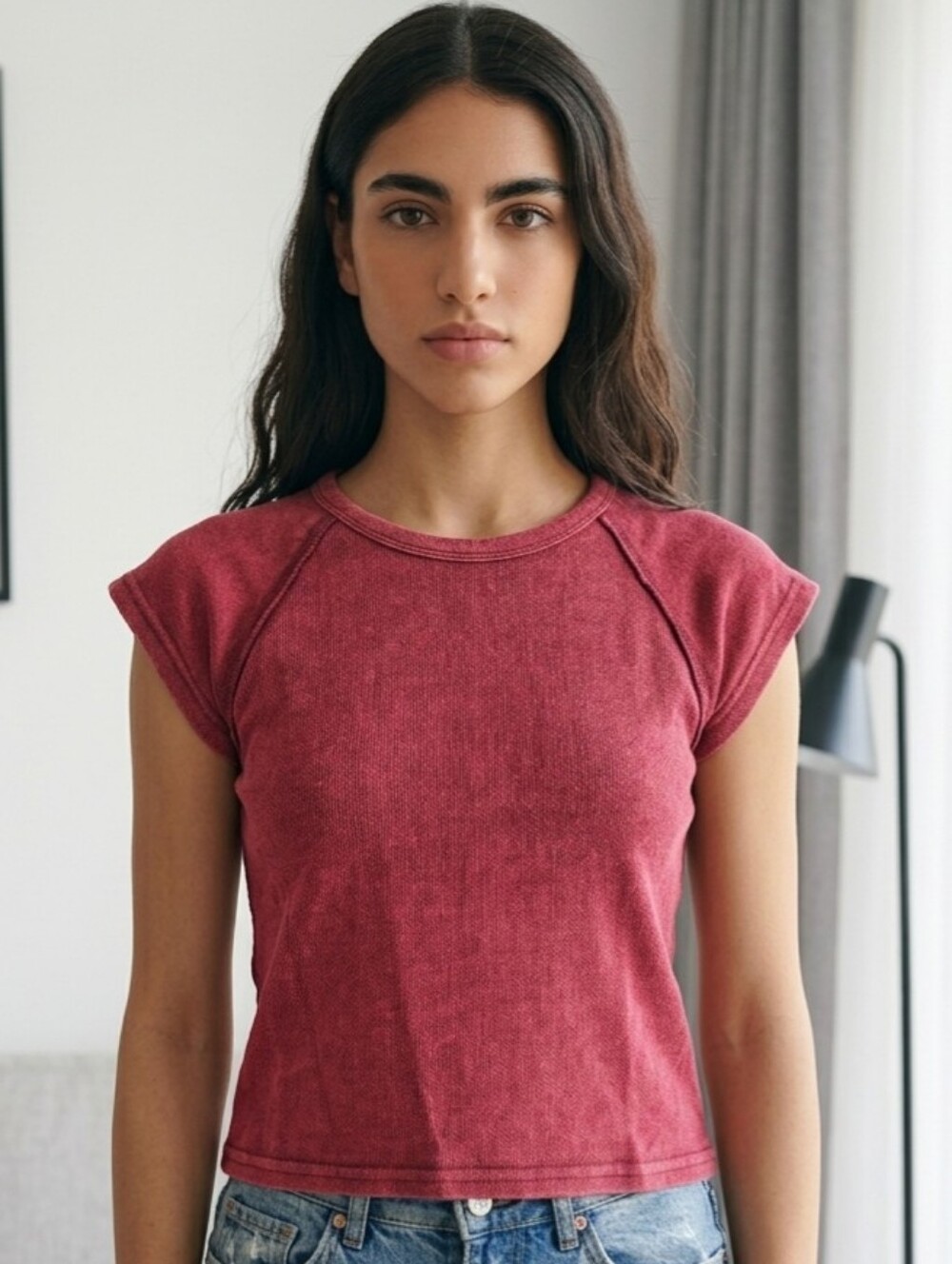 Weathered Red Cropped Sleeveless Top Size Large